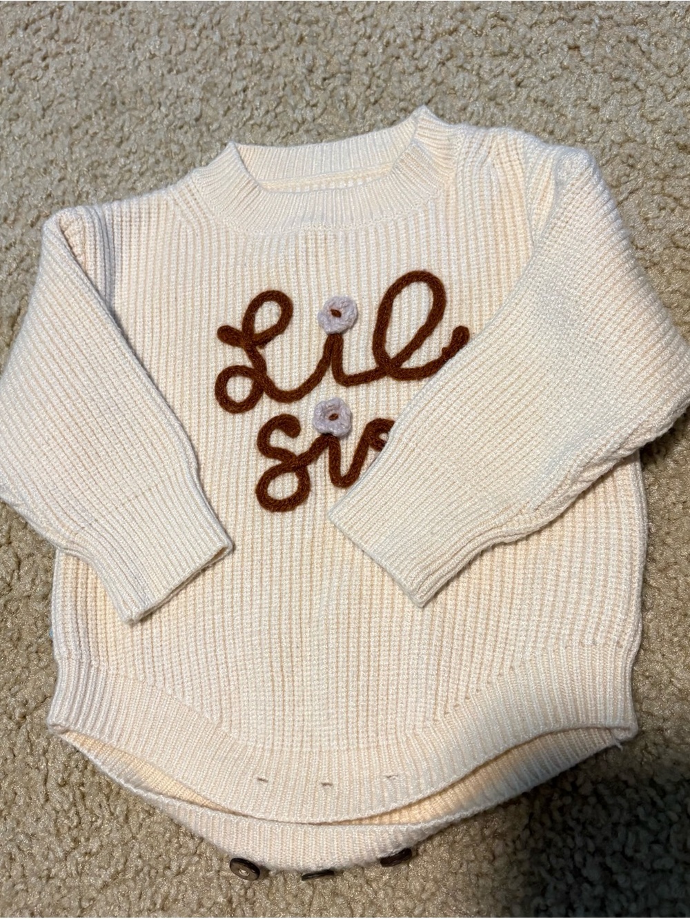 Lil Sis Cream Knit Baby Bodysuit